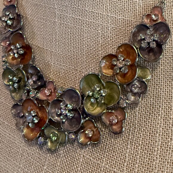 Enamel and Crystal Rhinestone Statement Necklace - Picture 11 of 11